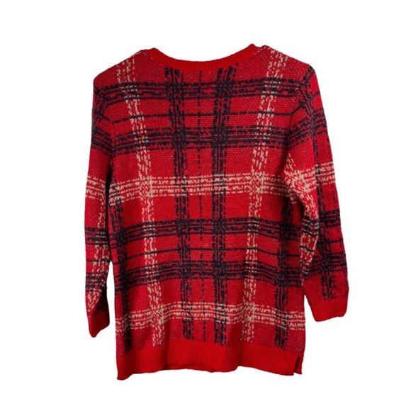 Ann Taylor Size Small Red Plaid Sweater Wool Mohair blend - Picture 2 of 5